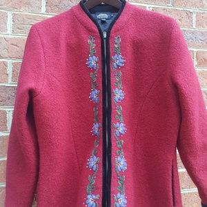 Classic Boiled Wool Embroidered Jacket, Very Warm! size M